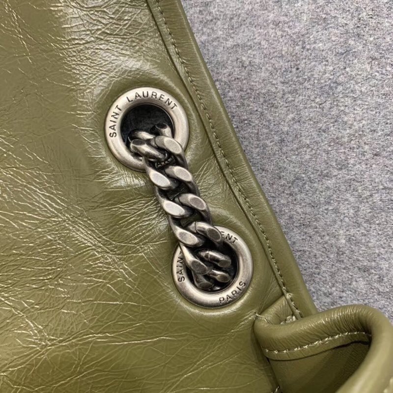 Replcai Saint Laurent NIKI Medium Bag in Crinkled Vintage Leather Olive Green