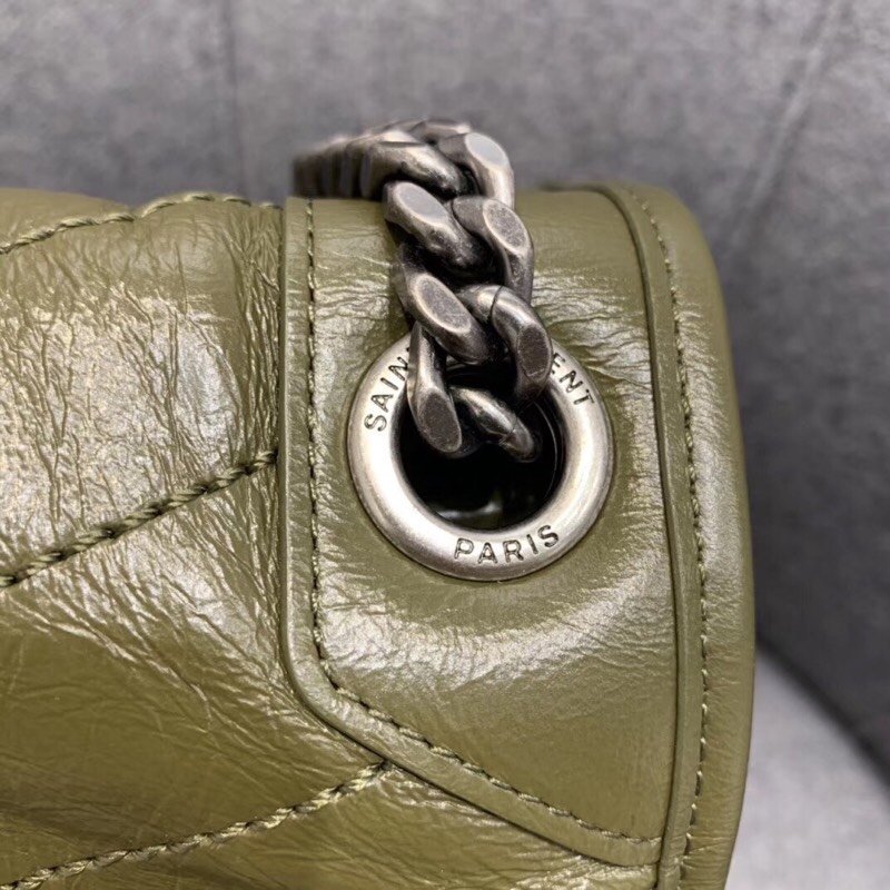 Replcai Saint Laurent NIKI Medium Bag in Crinkled Vintage Leather Olive Green