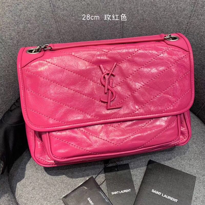 Replcai Saint Laurent NIKI Medium Bag in Crinkled Vintage Leather Pink