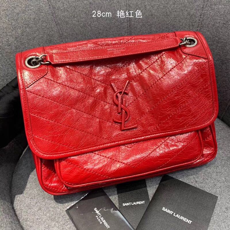 Replcai Saint Laurent NIKI Medium Bag in Crinkled Vintage Leather Red