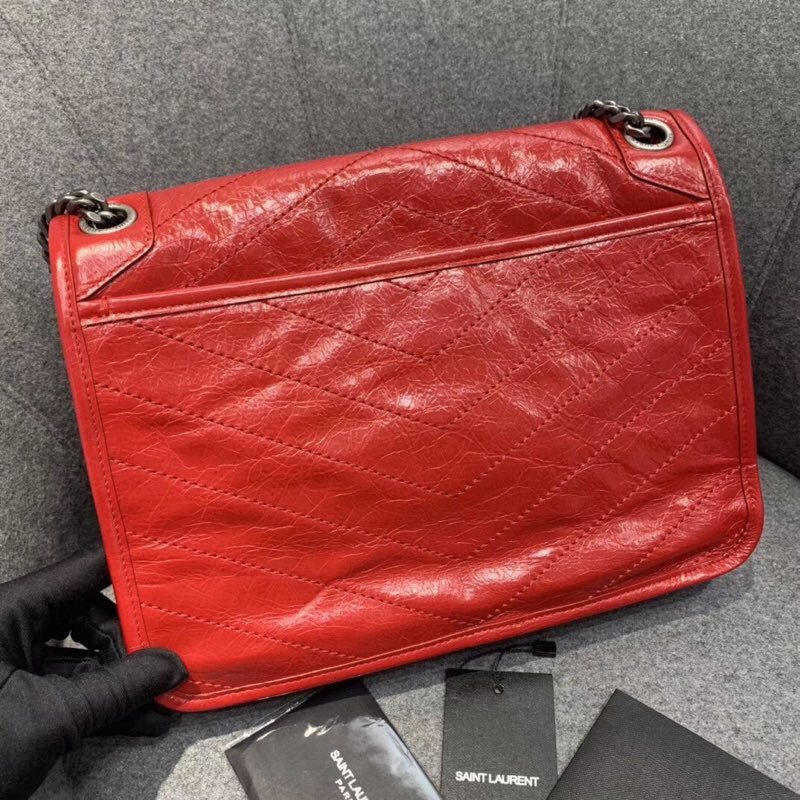 Replcai Saint Laurent NIKI Medium Bag in Crinkled Vintage Leather Red