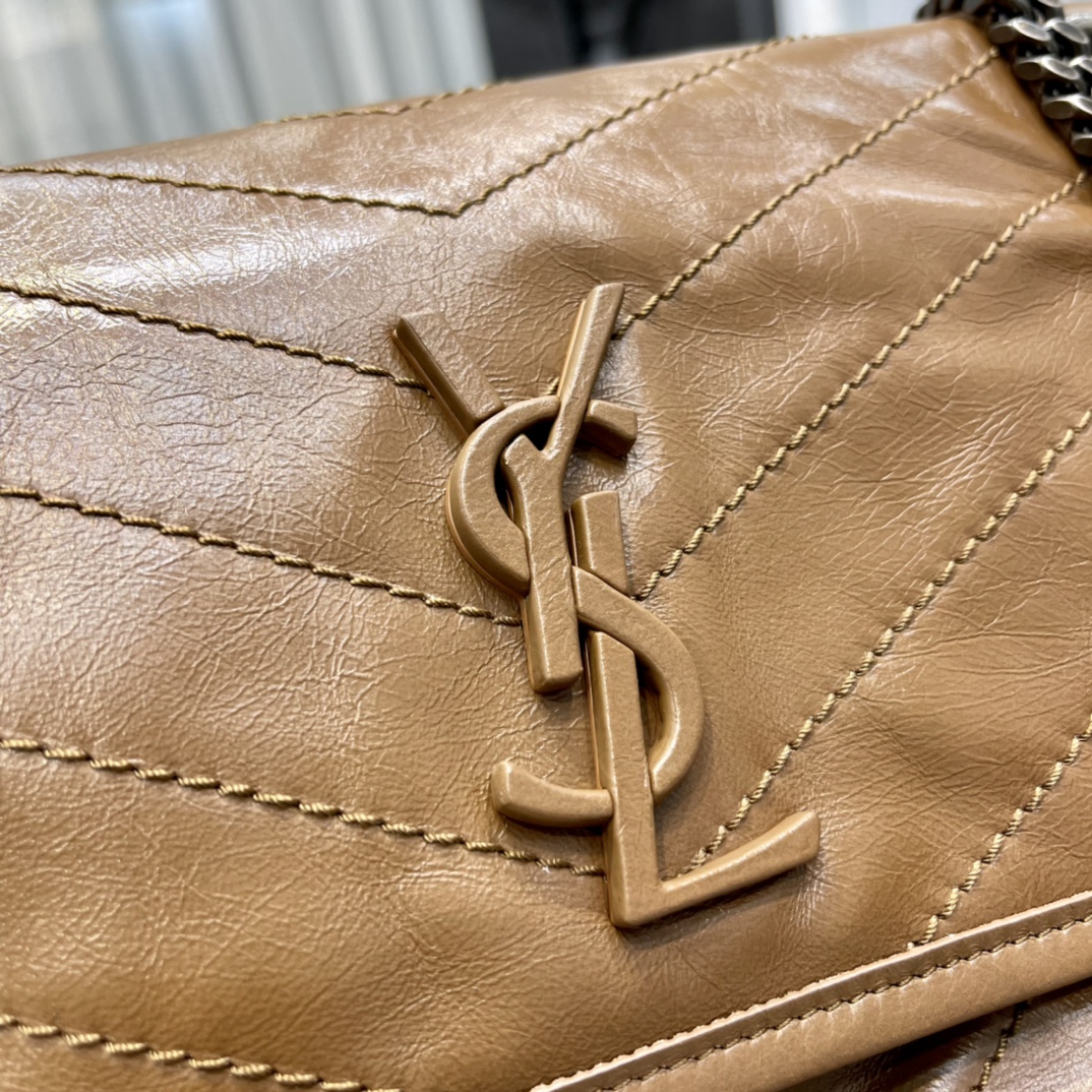 Replcai Saint Laurent NIKI Small Bag in Crinkled Vintage Leather Silver