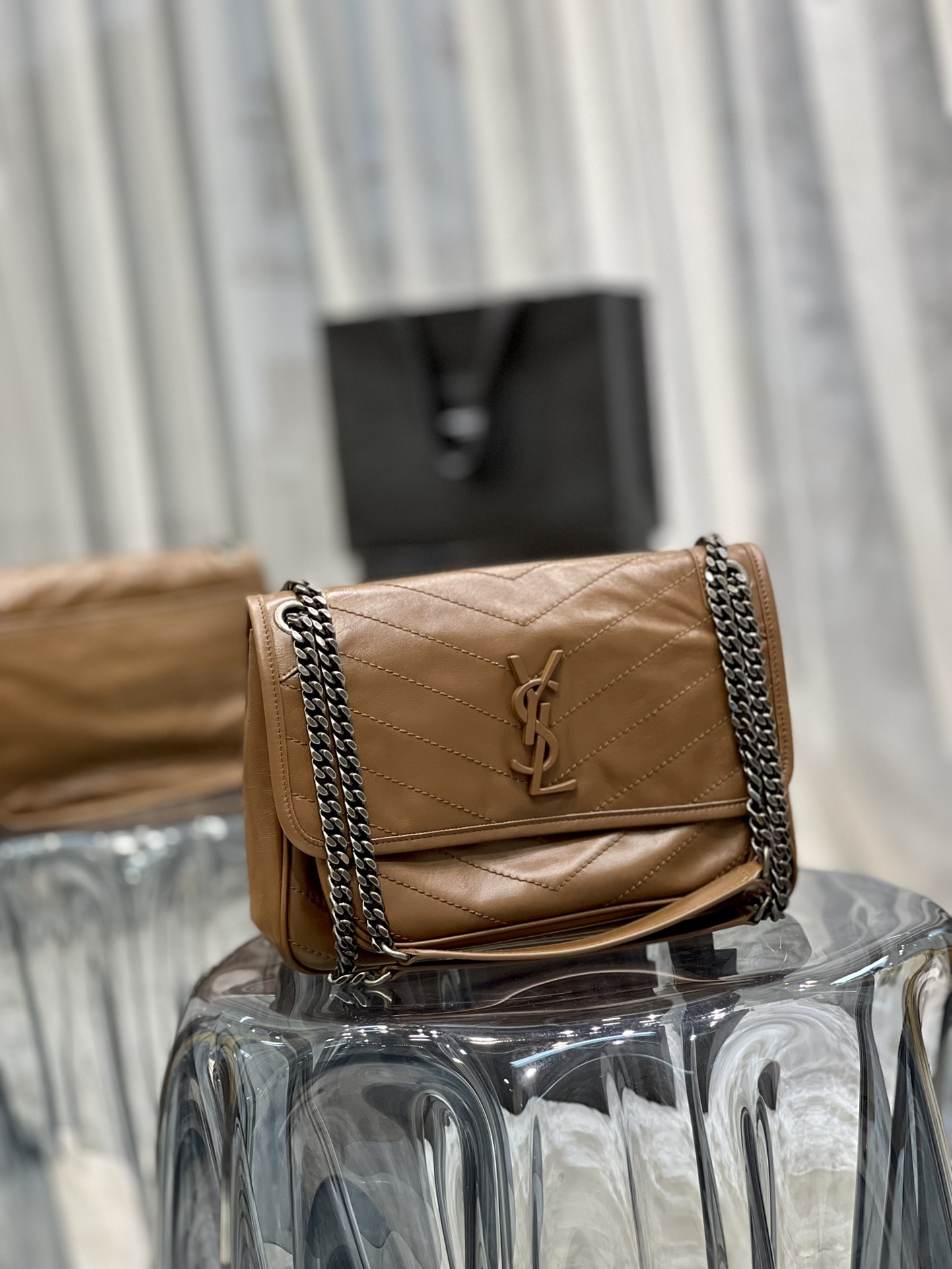 Replcai Saint Laurent NIKI Small Bag in Crinkled Vintage Leather Silver