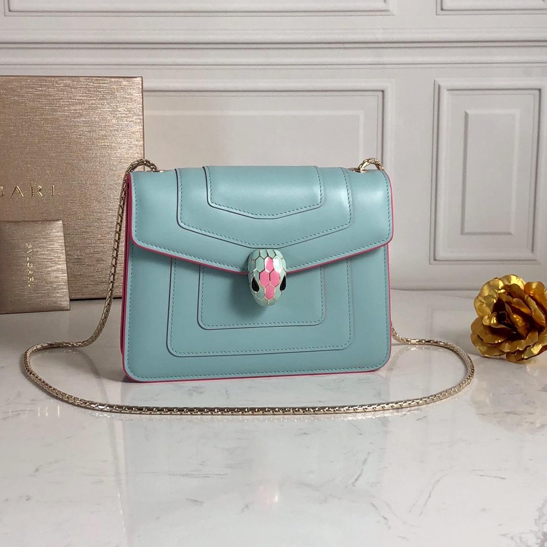 Replcia Bvlgari Serpenti Forever Crossbody Bag  in Glacier Turquoise Calf Leather