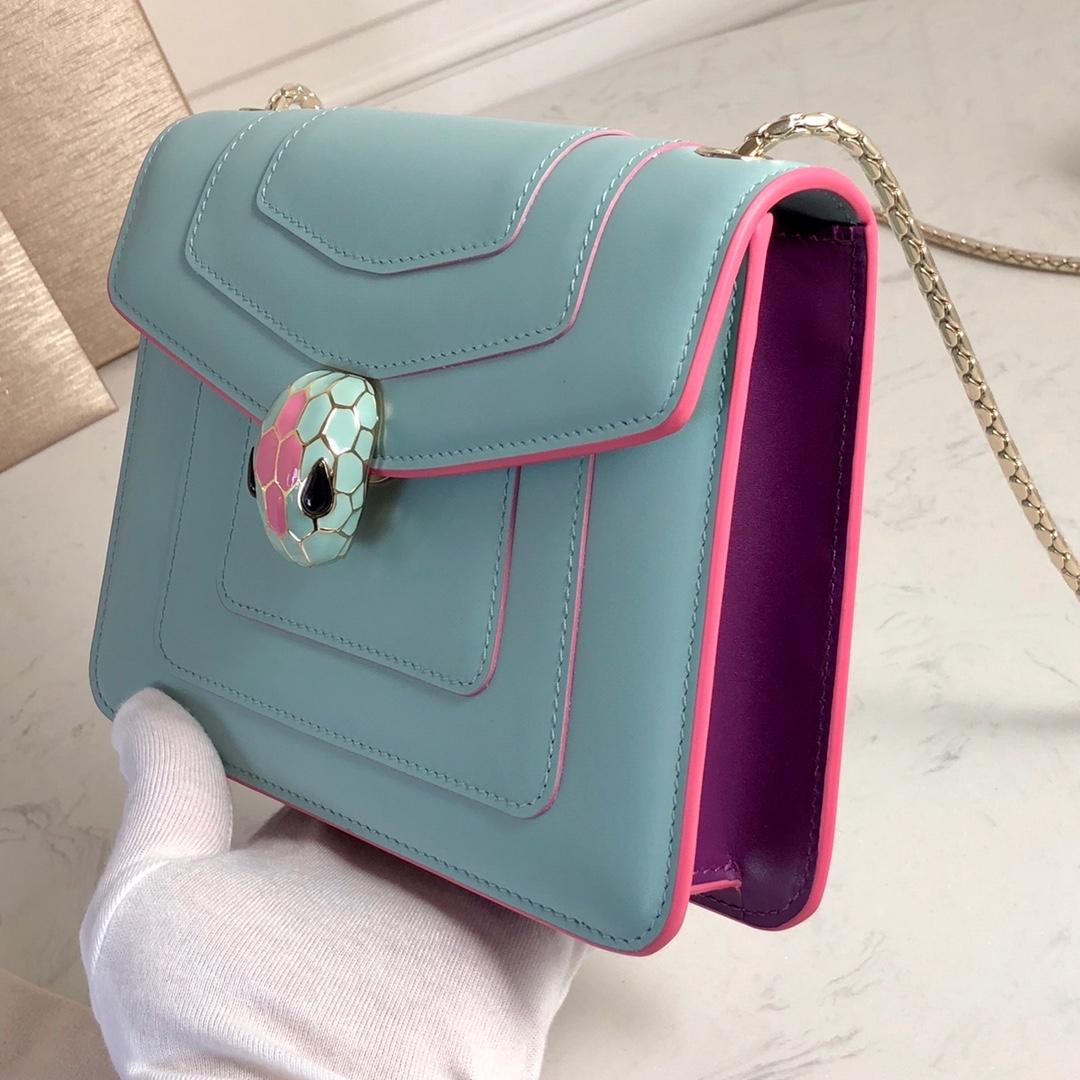 Replcia Bvlgari Serpenti Forever Crossbody Bag  in Glacier Turquoise Calf Leather