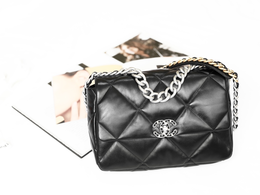 Replica 2022 Chanel 19 Large Handbag Black Lambskin AS1161