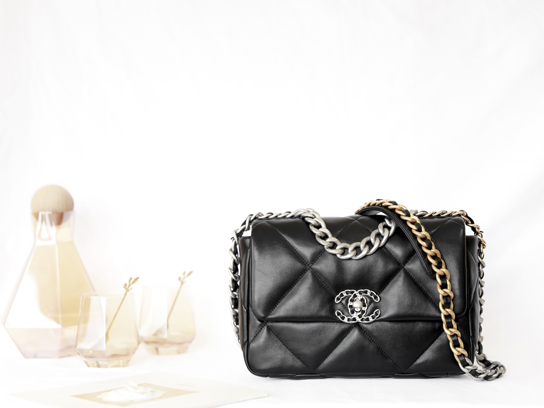 Replica 2022 Chanel 19 Small Handbag Black Lambskin AS1161