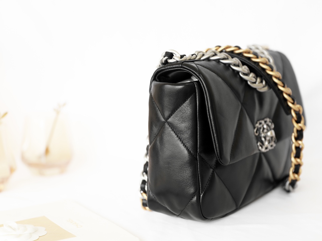 Replica 2022 Chanel 19 Small Handbag Black Lambskin AS1161