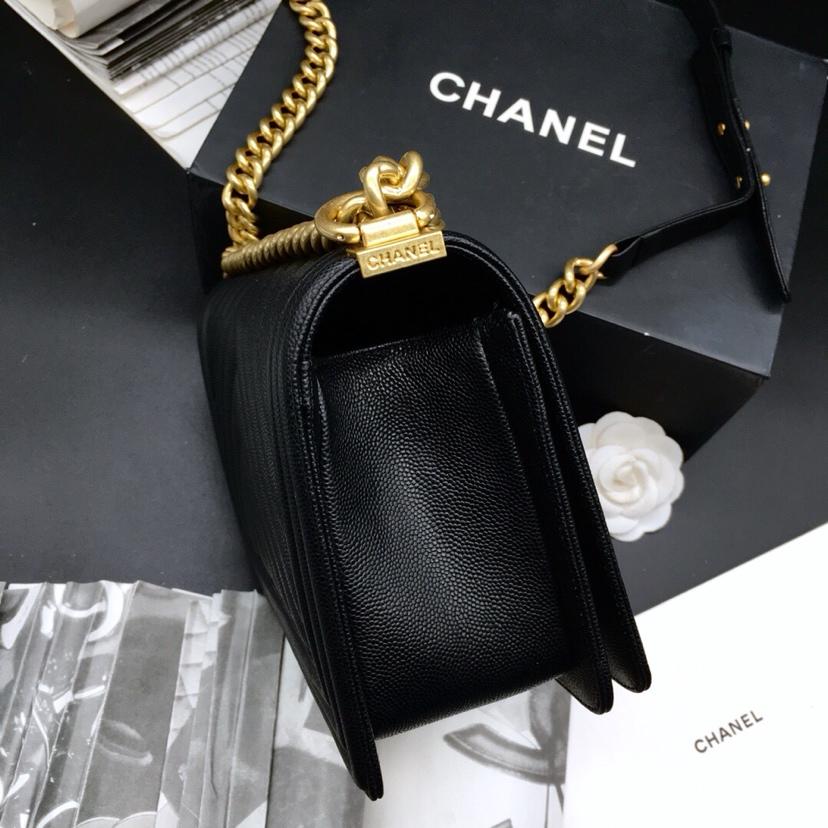 Replica 25.5cm Boy Chanel Handbag Black Grained Calfskin Gold Tone Metal