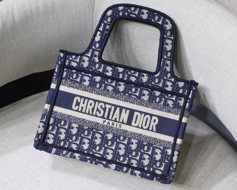 Replica Blue Dior Mini Dior Book Tote Dior Oblique Embroidered Canvas Bag