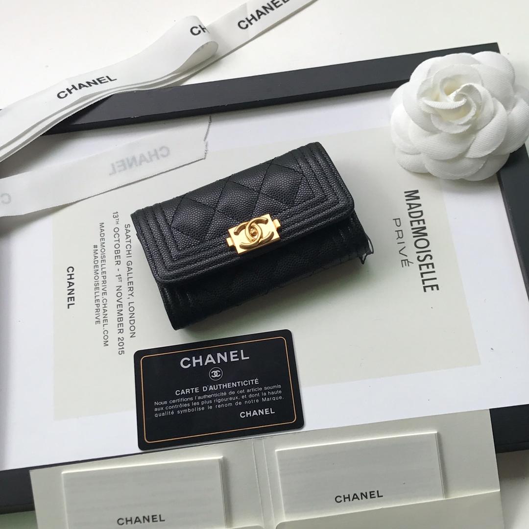 Replica Boy Chanel Flap Wallet Grained Calfskin Gold-Tone Metal