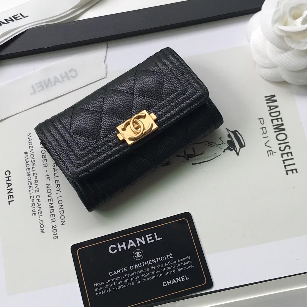 Replica Boy Chanel Flap Wallet Grained Calfskin Gold-Tone Metal