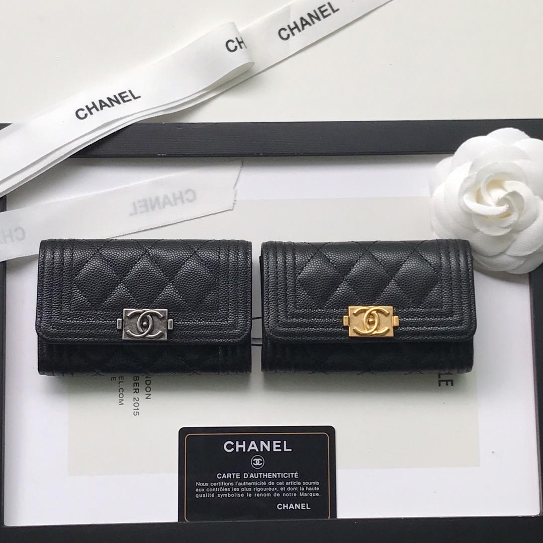 Replica Boy Chanel Flap Wallet Grained Calfskin Gold-Tone Metal