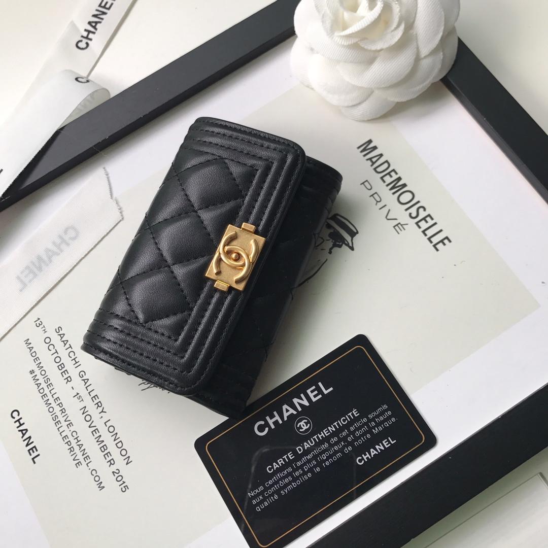 Replica Boy Chanel Flap Wallet Lambskin Gold-Tone Metal