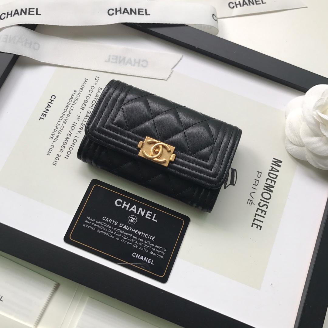 Replica Boy Chanel Flap Wallet Lambskin Gold-Tone Metal