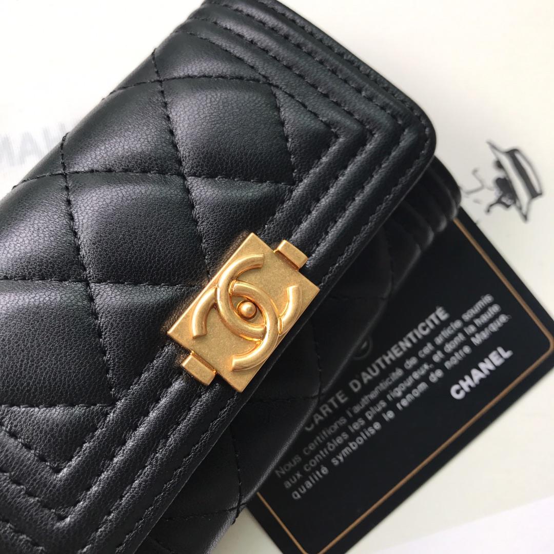 Replica Boy Chanel Flap Wallet Lambskin Gold-Tone Metal