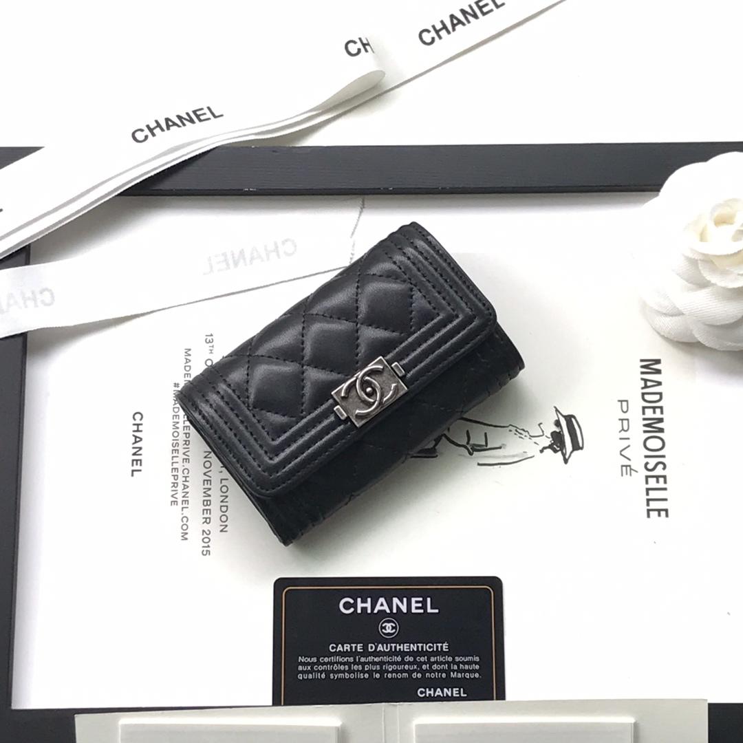 Replica Boy Chanel Flap Wallet Lambskin Silver-Tone Metal
