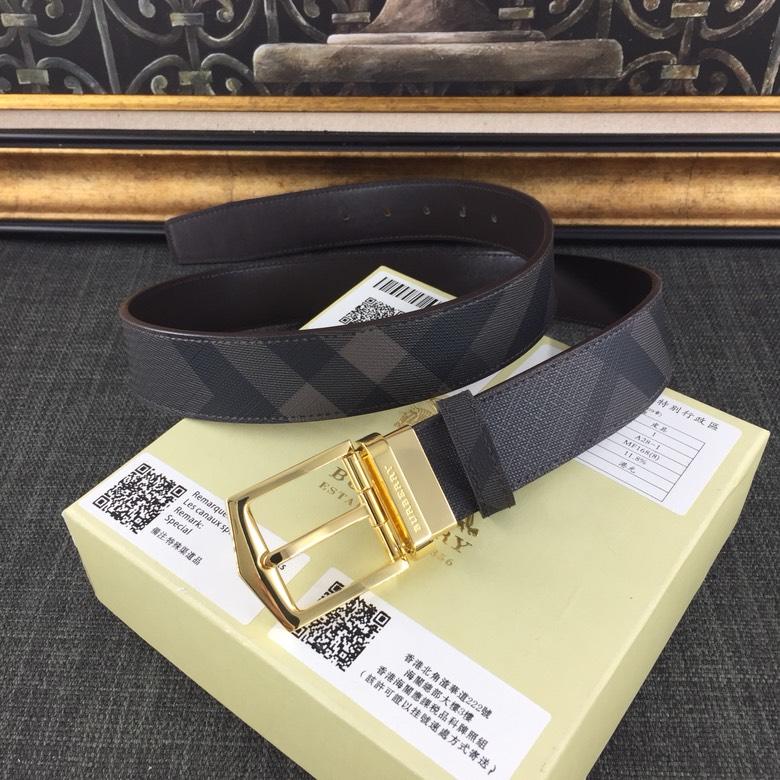 Replica Burberry 3.5cm Reversible Leather Belt With Gold Buckle 012