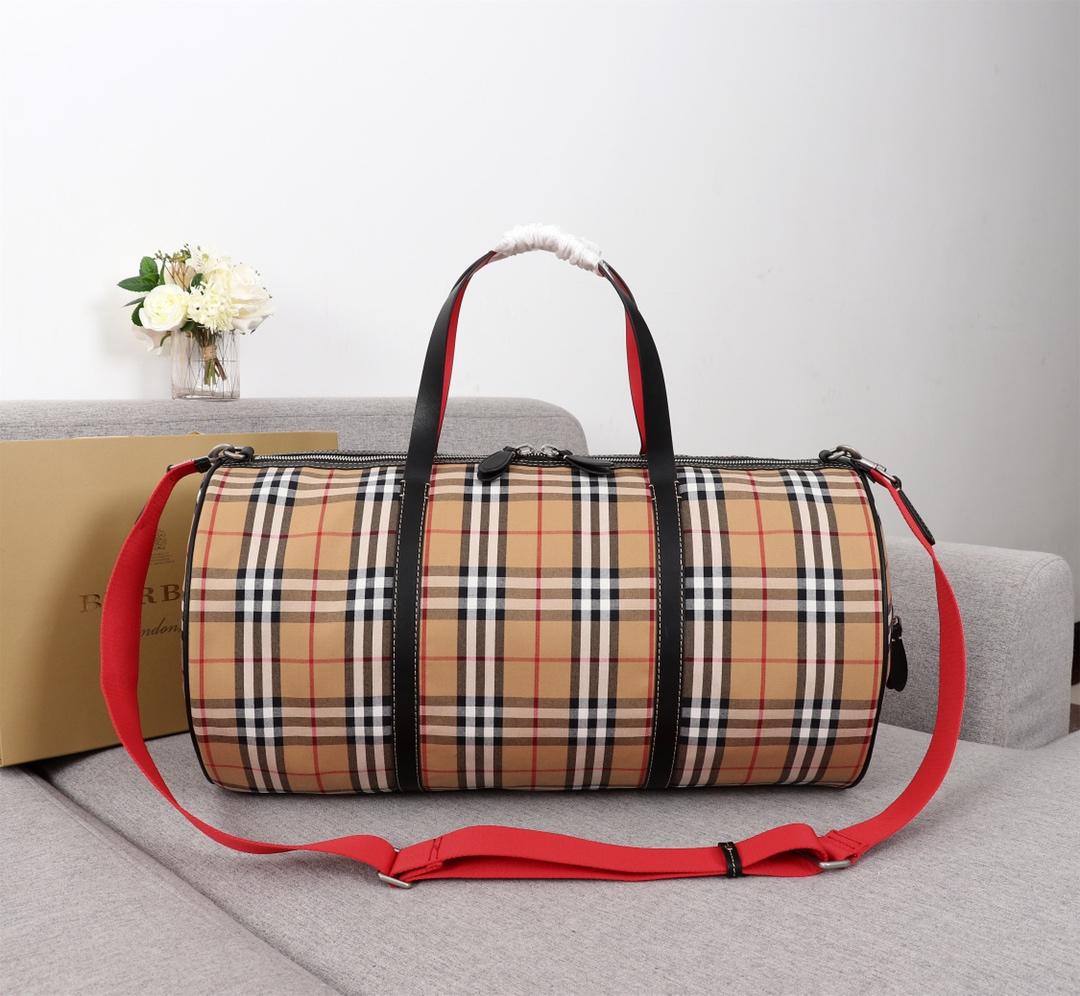 Replica Burberry 40742791 Large Men Check Leather Travel Bag