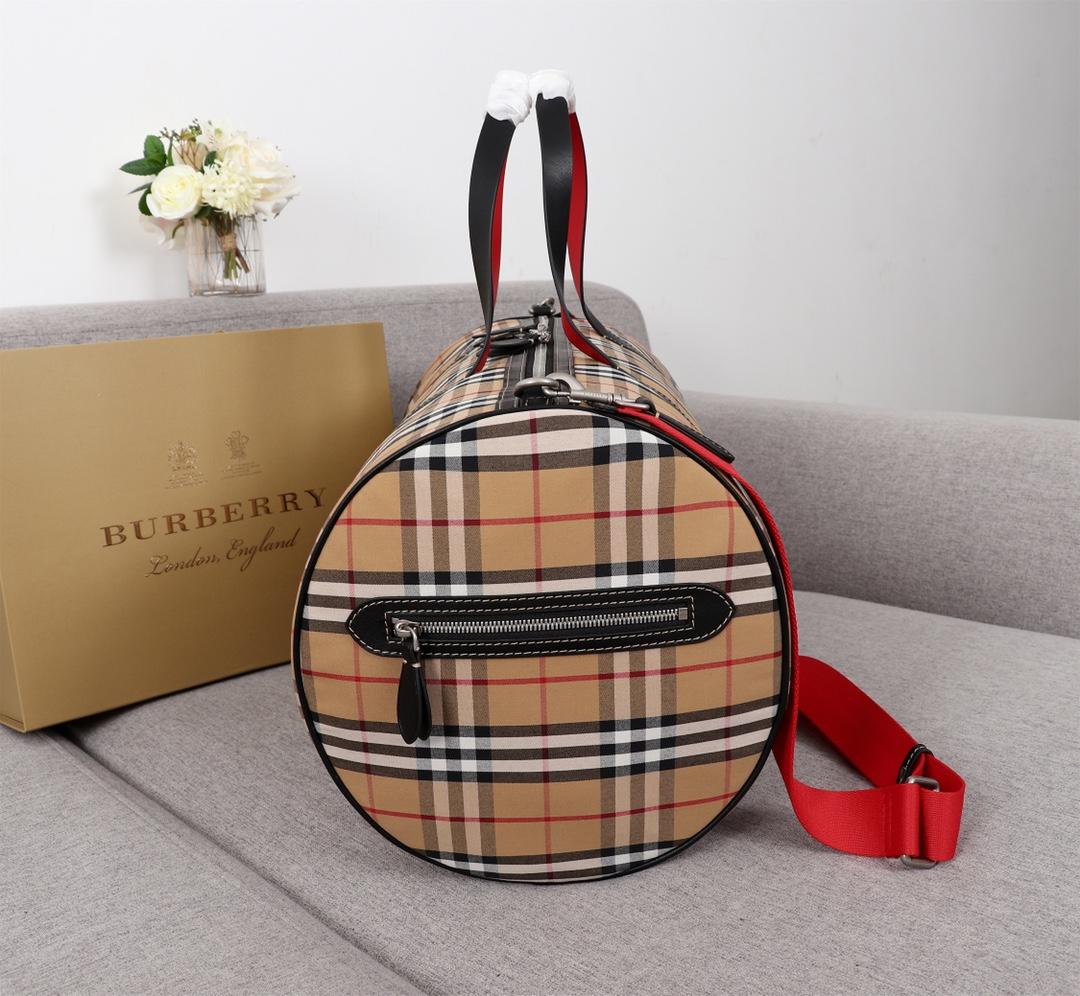 Replica Burberry 40742791 Large Men Check Leather Travel Bag