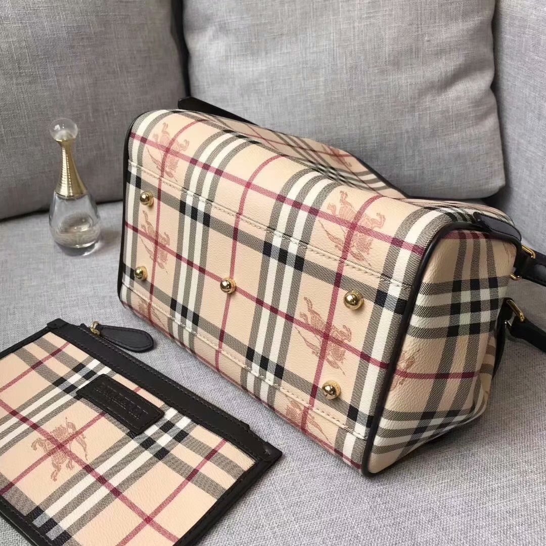 Replica Burberry Check and Leather Women Shopping Bag Coffee