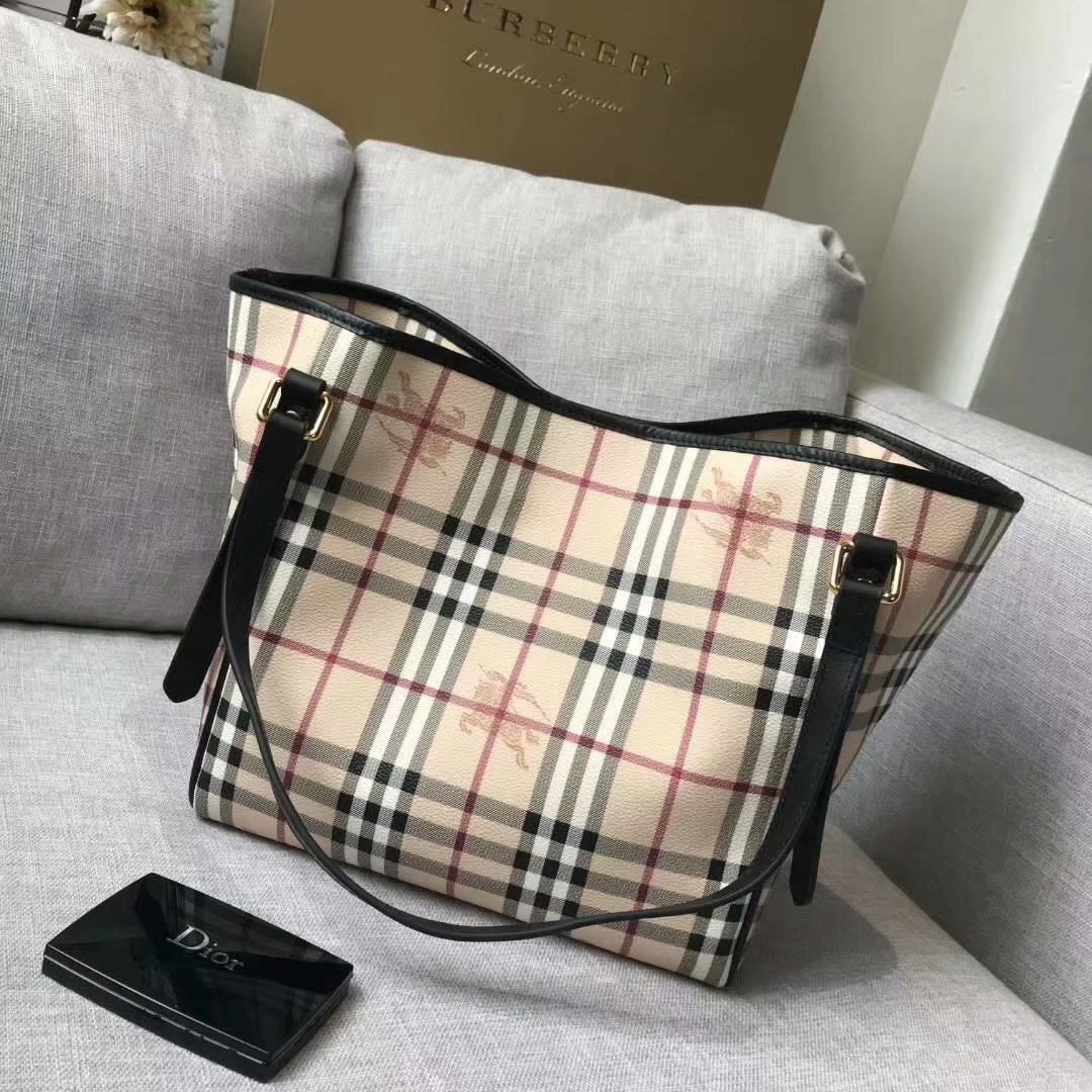 Replica Burberry Check and Leather Women Shopping Bag