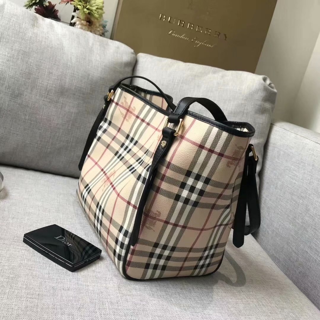 Replica Burberry Check and Leather Women Shopping Bag