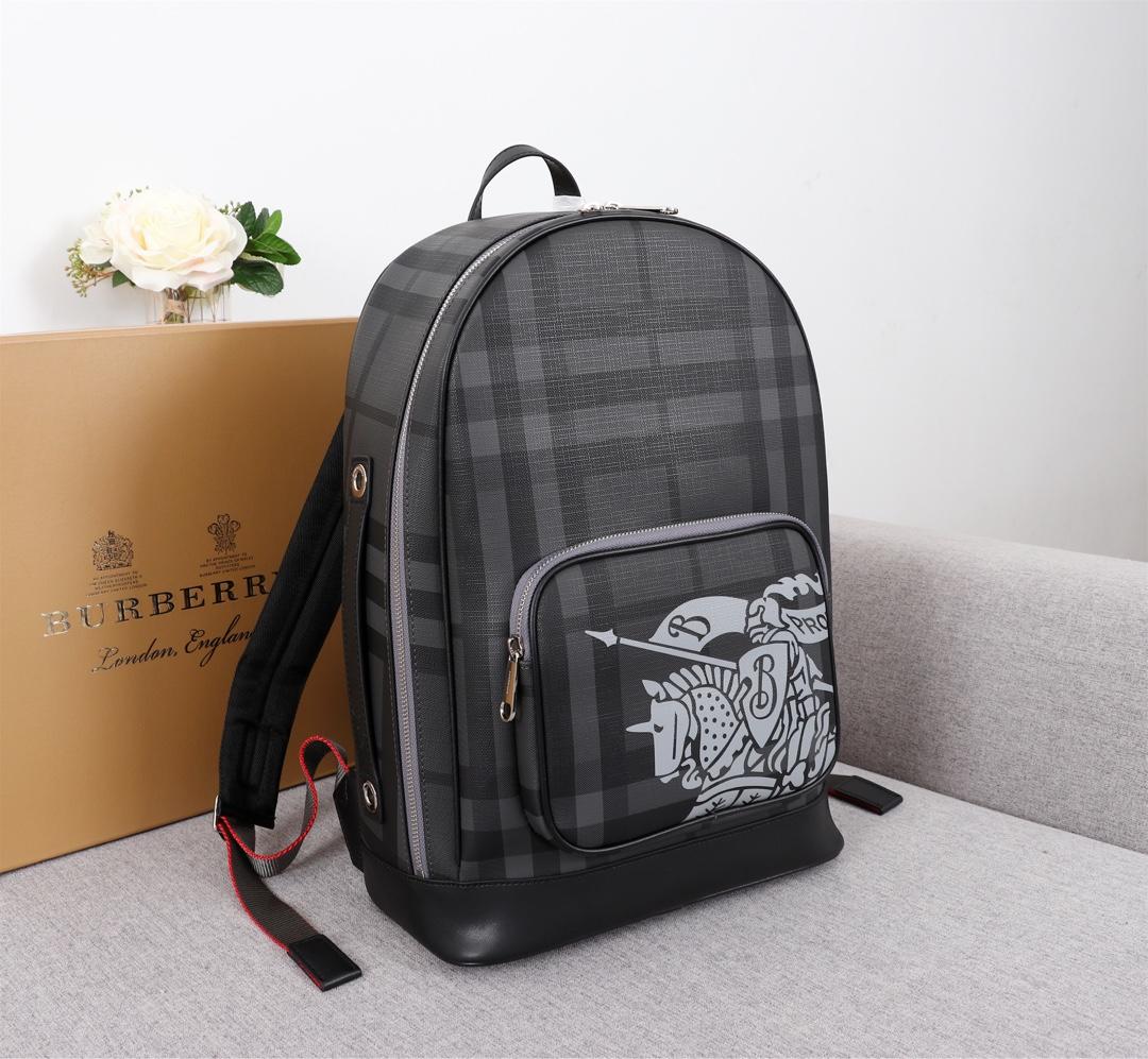 Replica Burberry Men 80051601 London Check and Leather Backpack With Logo