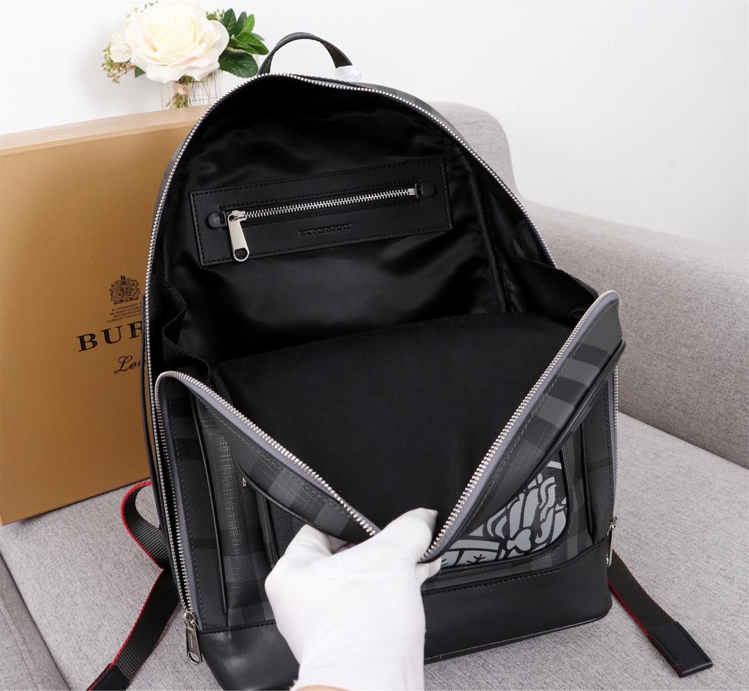 Replica Burberry Men 80051601 London Check and Leather Backpack With Logo