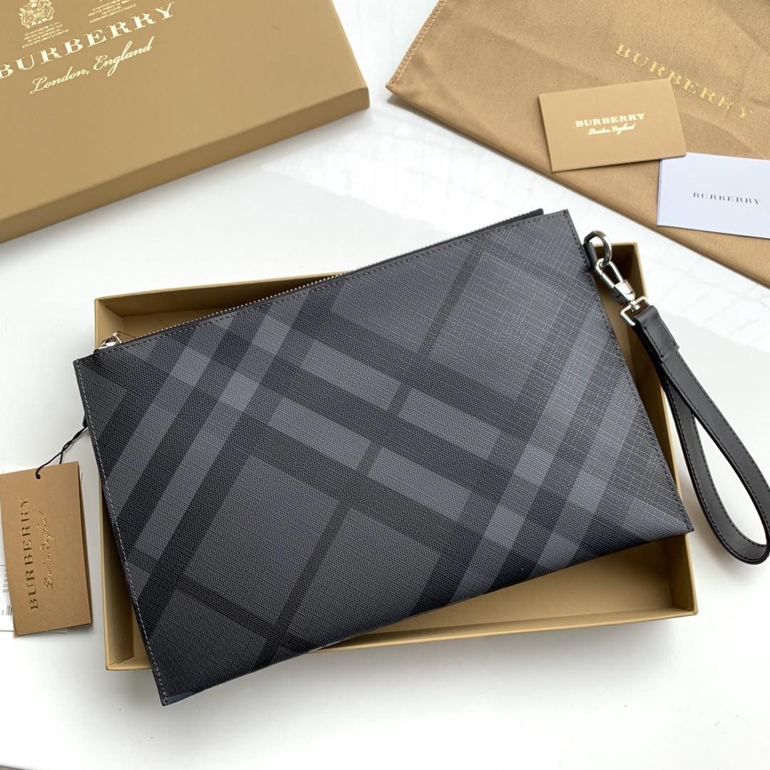 Replica Burberry Men EKD London Check Zip Pouch Charcoal Black