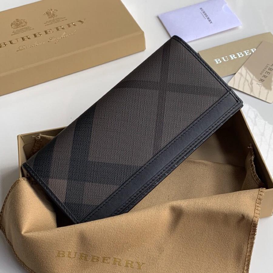 Replica Burberry Men Vintage Check Leather Long Wallet Black Br01