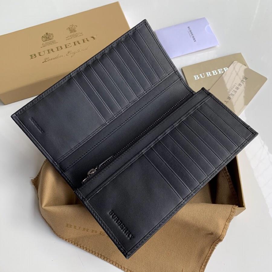 Replica Burberry Men Vintage Check Leather Long Wallet Black Br01