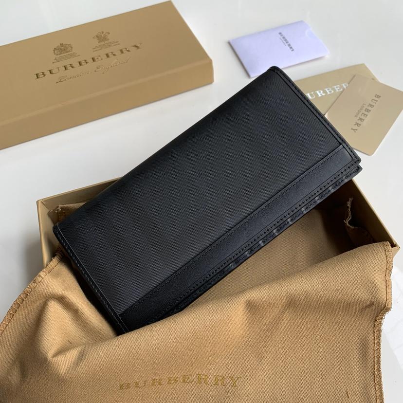 Replica Burberry Men Vintage Check Leather Long Wallet Black Br02