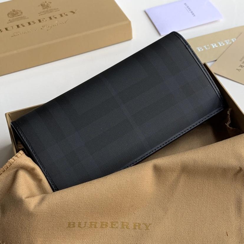 Replica Burberry Men Vintage Check Leather Long Wallet Black Br02