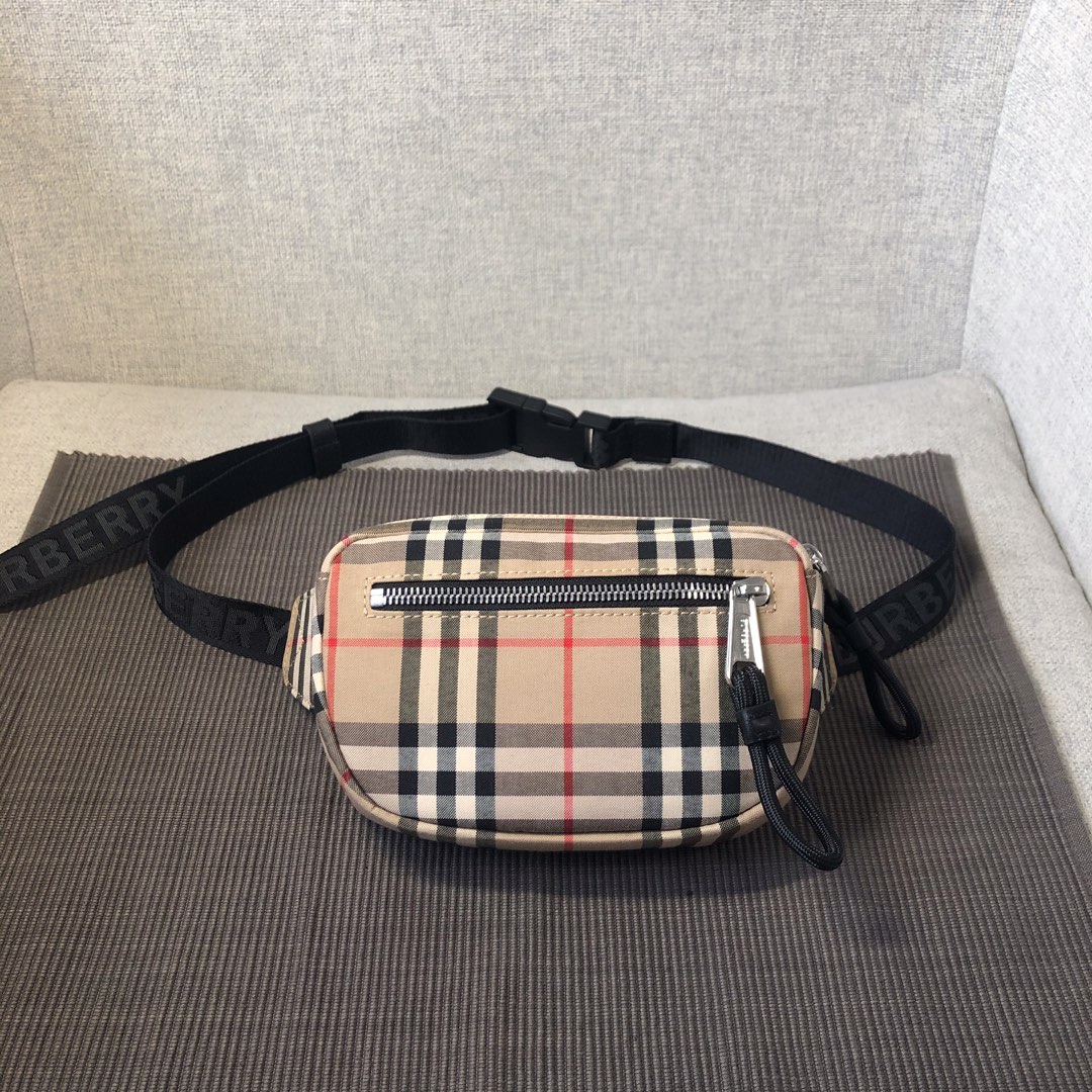 Replica Burberry Vintage Check and Leather Men Crossbody Belt Bag Archive Beige 