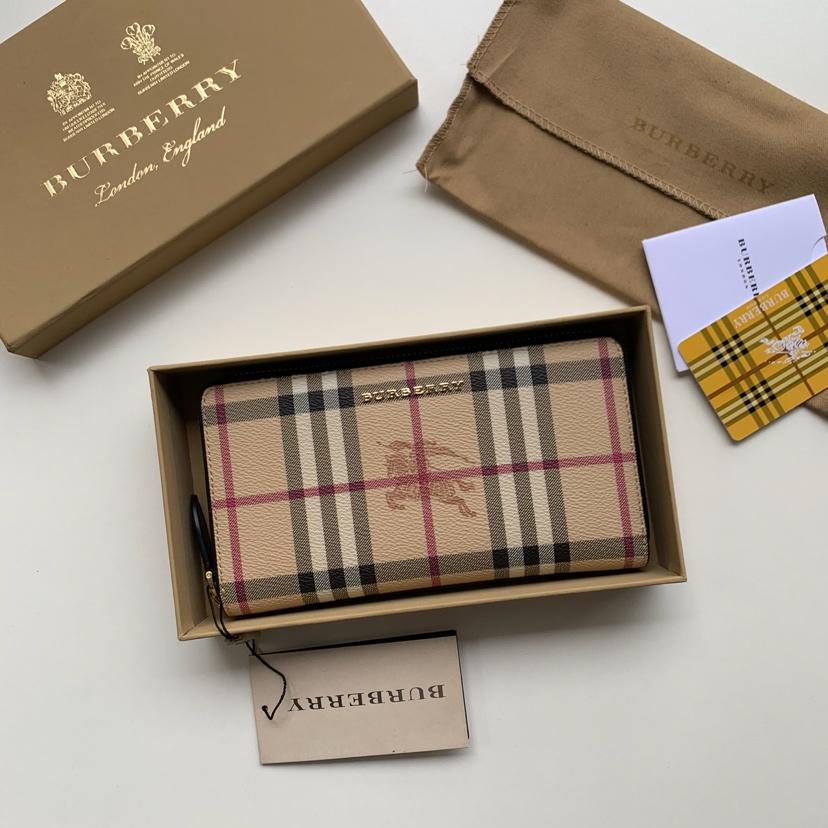 Replica Burberry Women Haymarket Check and Leather Ziparound Wallet