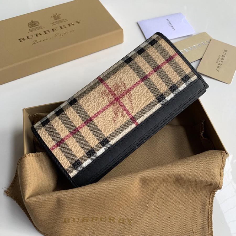 Replica Burberry Women Vintage Check Leather Long Wallet Black