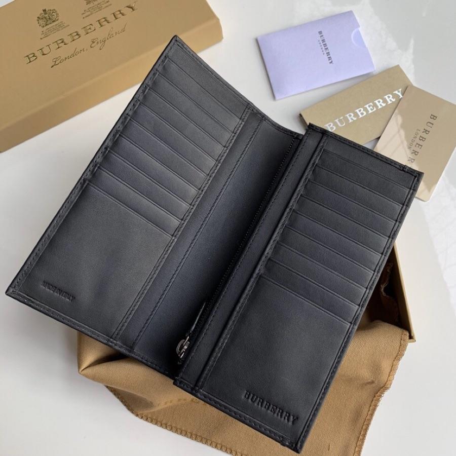 Replica Burberry Women Vintage Check Leather Long Wallet Black