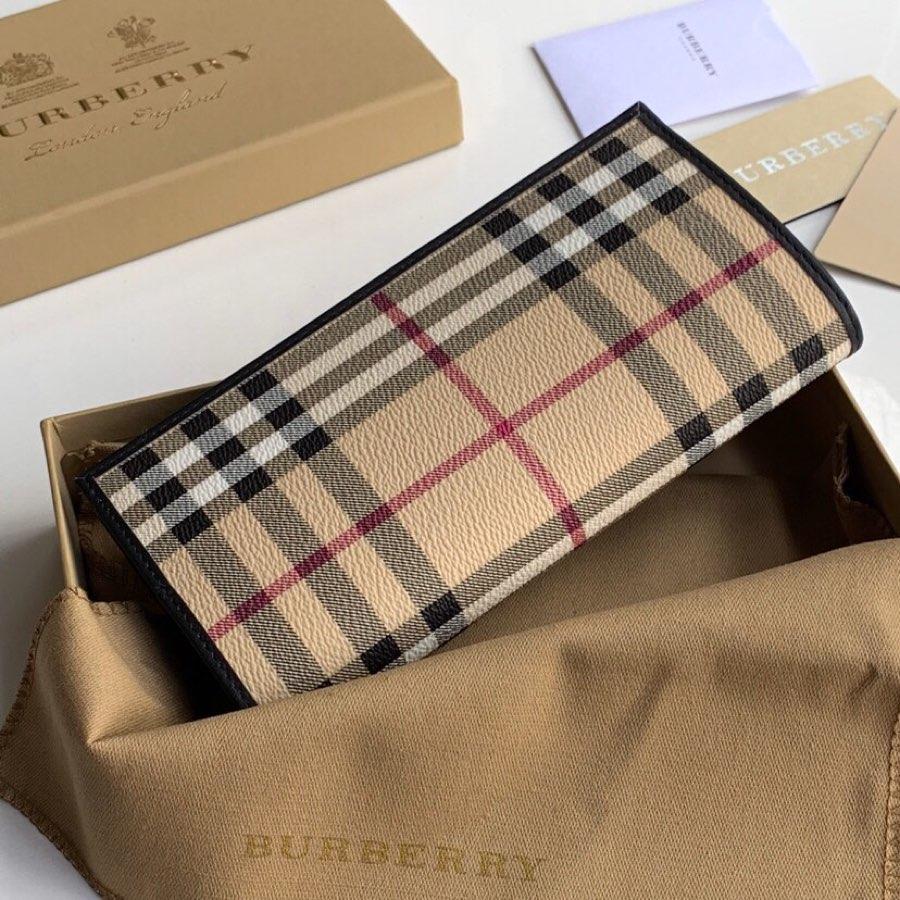 Replica Burberry Women Vintage Check Leather Long Wallet Black