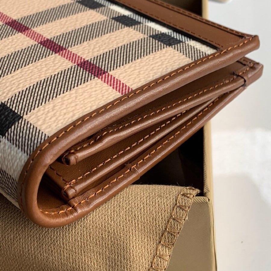 Replica Burberry Women Vintage Check Leather Long Wallet Coffee