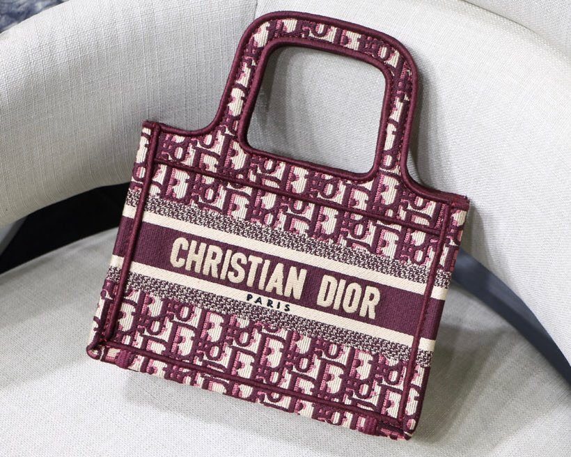 Replica Burgundy Dior Mini Dior Book Tote Dior Oblique Embroidered Canvas Bag