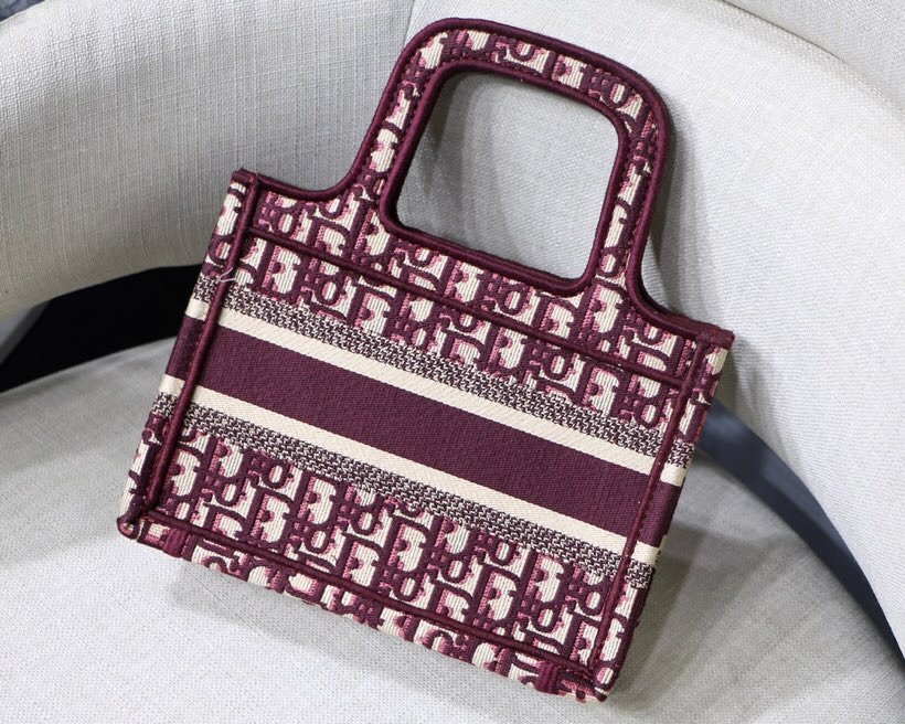 Replica Burgundy Dior Mini Dior Book Tote Dior Oblique Embroidered Canvas Bag