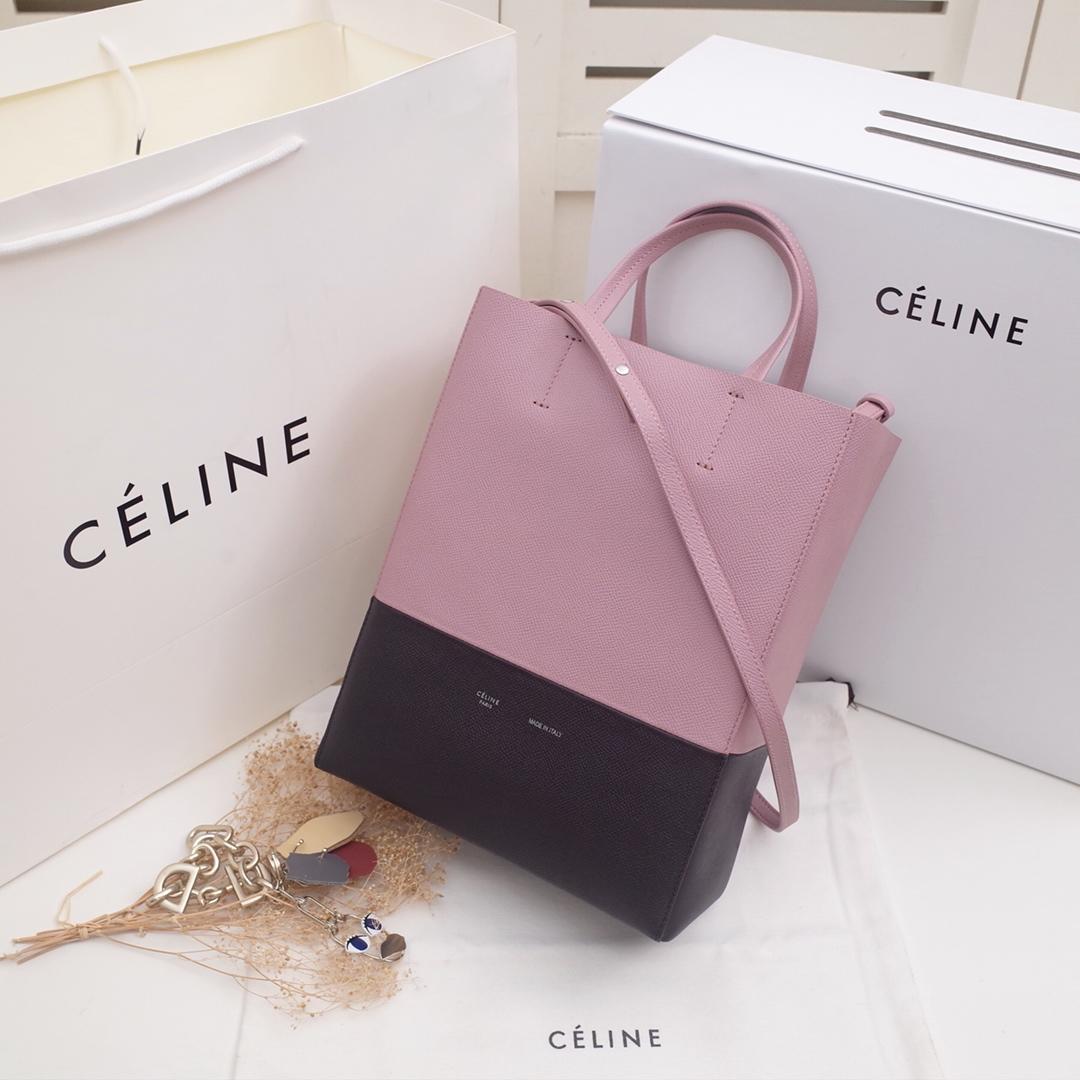 Replica Celine Cabas in Grained Calfskin Pink and Black