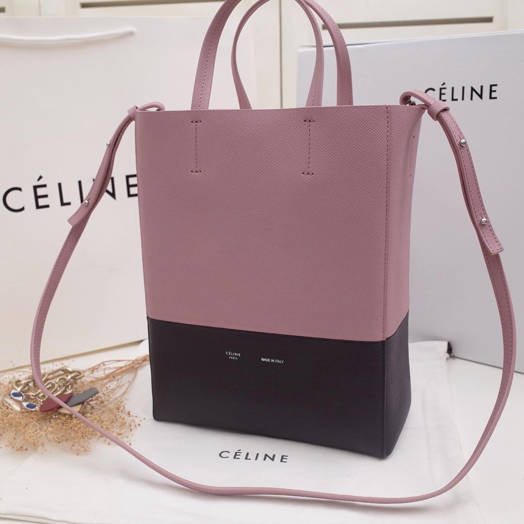 Replica Celine Cabas in Grained Calfskin Pink and Black