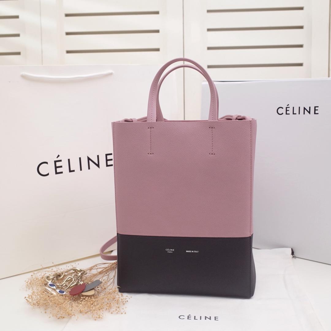 Replica Celine Cabas in Grained Calfskin Pink and Black