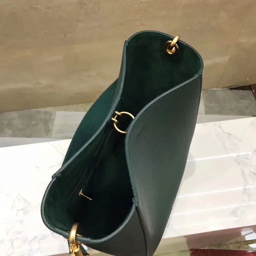 Replica Celine Seau Sangle Small Bucket Bag in Soft Grained Calfskin Green