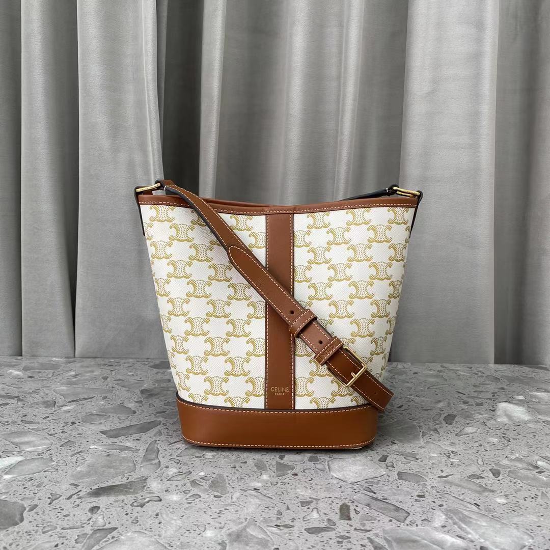 Replica Celine Small Buket In Triomphe Canvas And Calfskin White