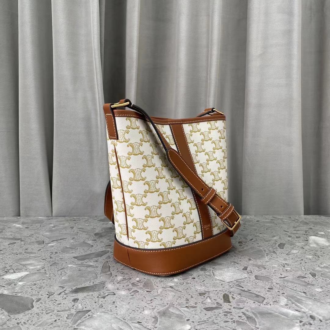 Replica Celine Small Buket In Triomphe Canvas And Calfskin White