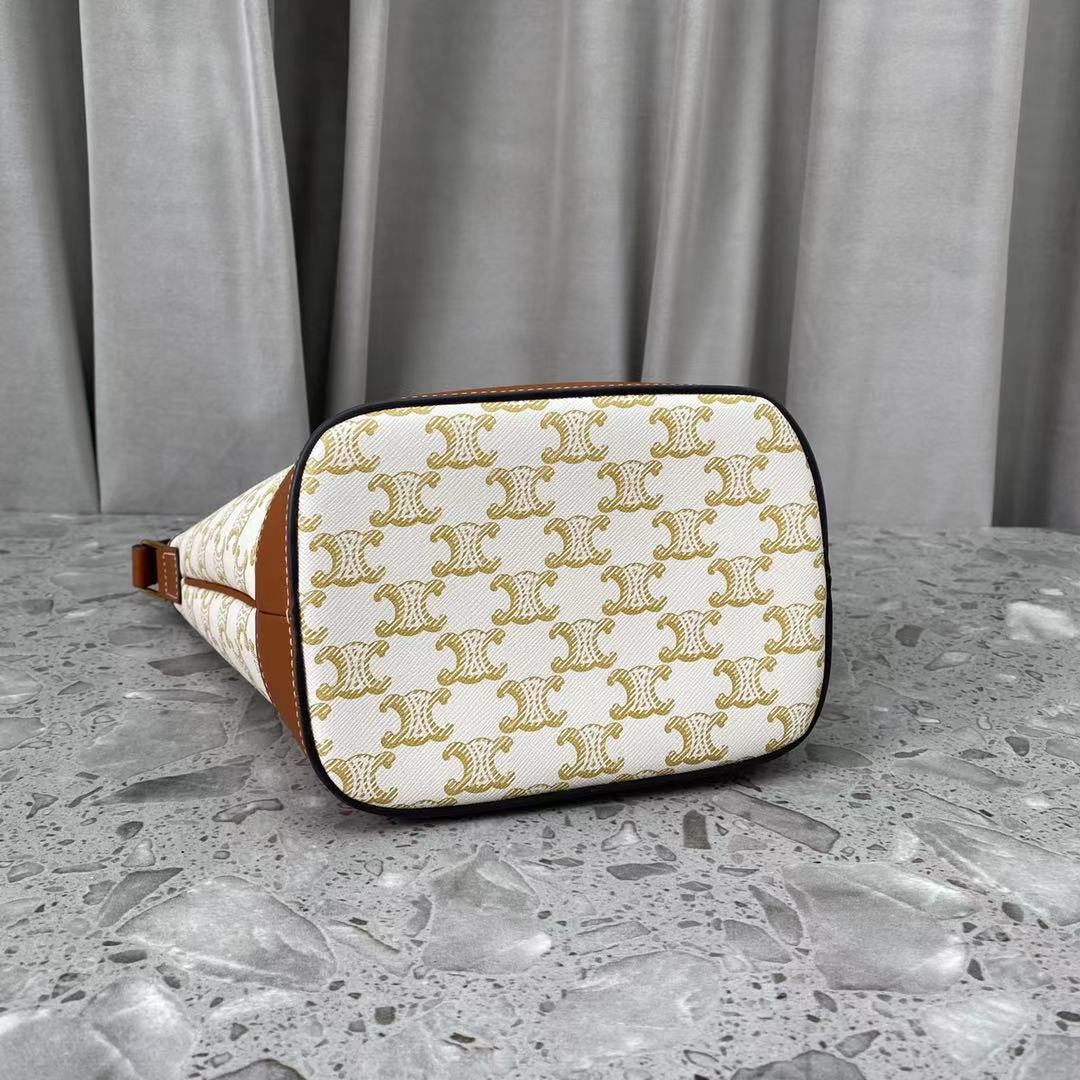 Replica Celine Small Buket In Triomphe Canvas And Calfskin White