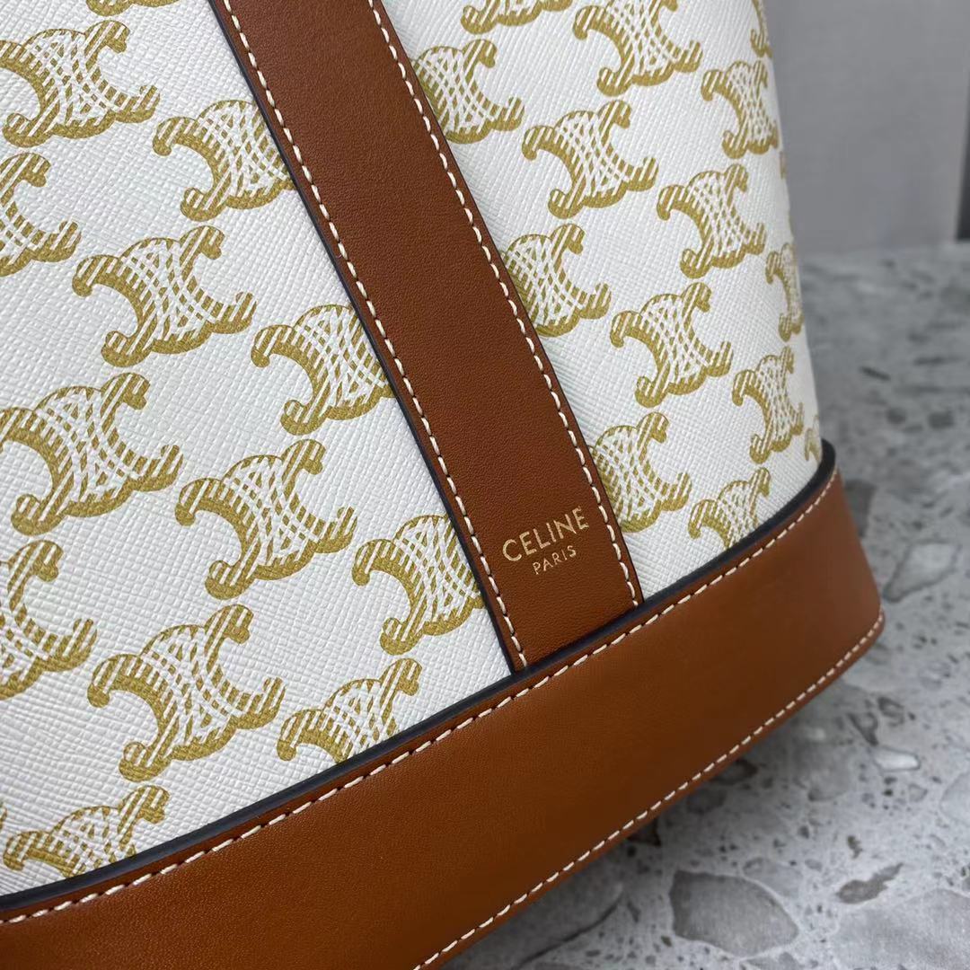 Replica Celine Small Buket In Triomphe Canvas And Calfskin White